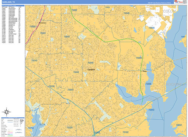 Garland Zip Code Wall Map