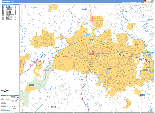Gastonia Zip Code Wall Map