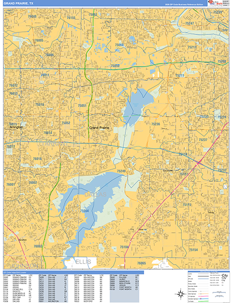 Grand Prairie Texas Zip Code Wall Map (Basic Style) by MarketMAPS ...