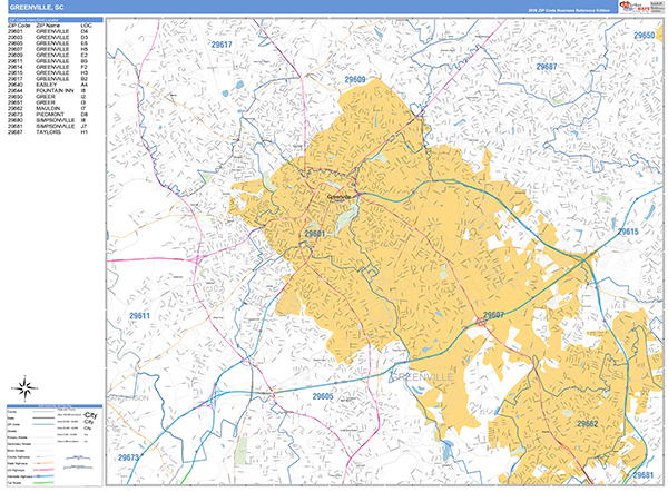 Greenville Zip Code Wall Map