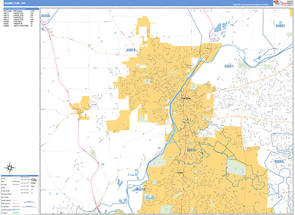 Hamilton Zip Code Wall Map
