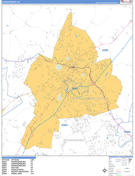 Harrisonburg Zip Code Wall Map
