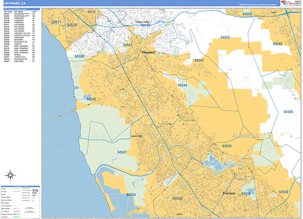 Hayward Zip Code Wall Map