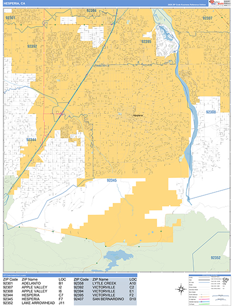 Hesperia Zip Code Wall Map