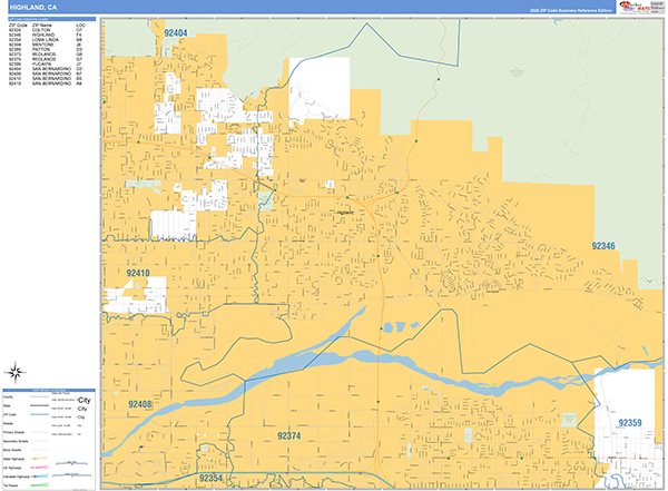 Highland Zip Code Wall Map