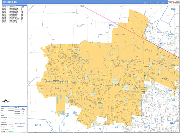 Hillsboro Zip Code Wall Map