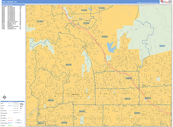 Hollywood Zip Code Wall Map
