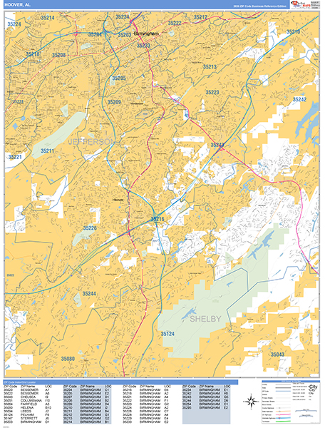 Hoover Zip Code Wall Map