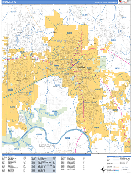 Huntsville Zip Code Wall Map