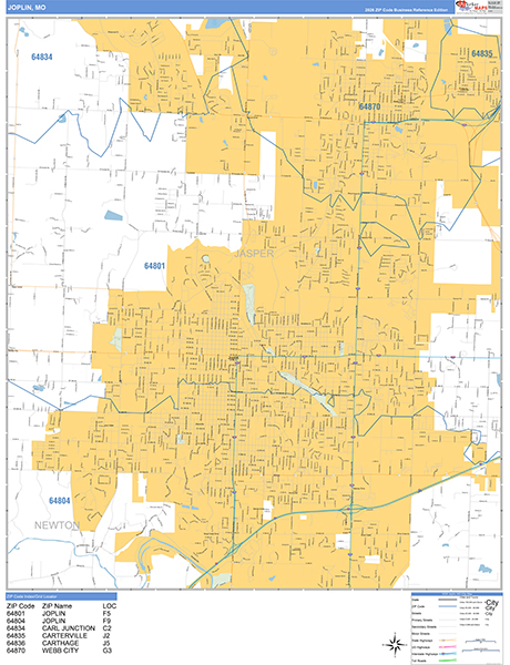 Joplin Zip Code Wall Map