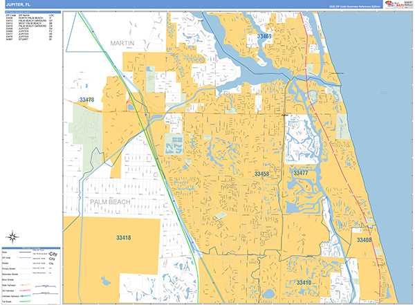 Jupiter Zip Code Wall Map