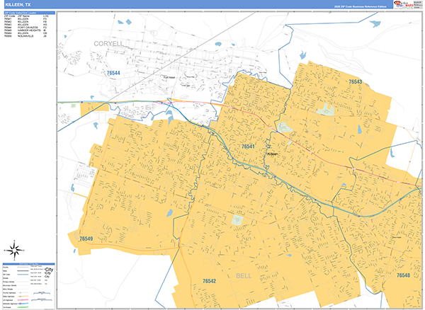 Killeen Zip Code Wall Map
