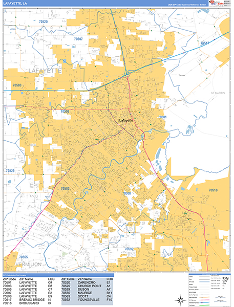 Lafayette Zip Code Wall Map