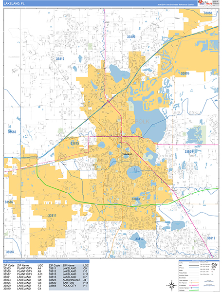 Lakeland Zip Code Wall Map