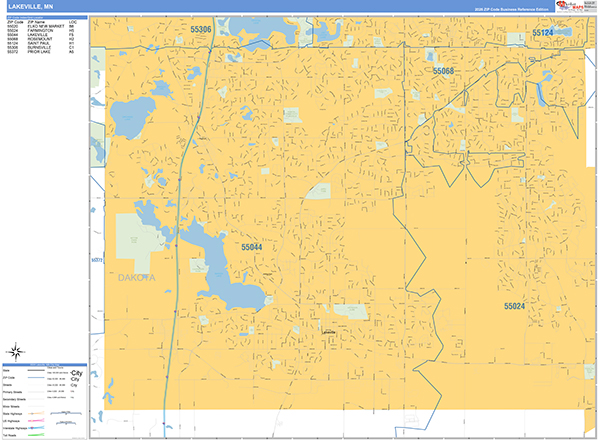 Lakeville Zip Code Wall Map
