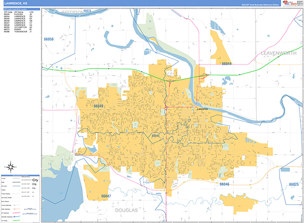Lawrence Zip Code Wall Map