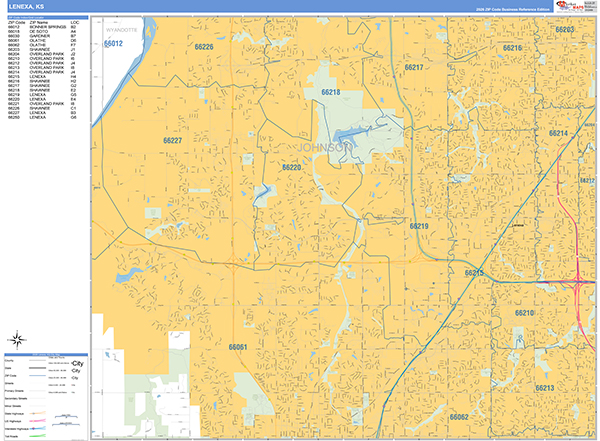 Lenexa Zip Code Wall Map