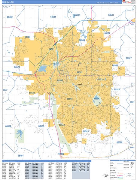 Lincoln Zip Code Wall Map