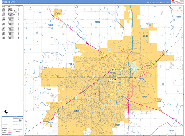 Lubbock Zip Code Wall Map