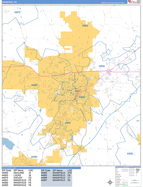 Mansfield Zip Code Wall Map