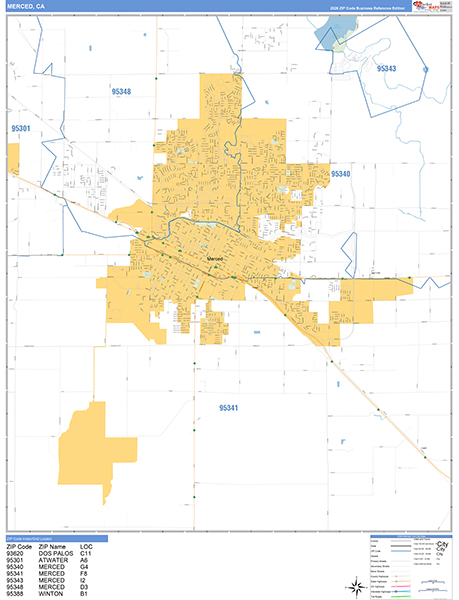 Merced Zip Code Wall Map