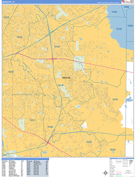 Mesquite Zip Code Wall Map