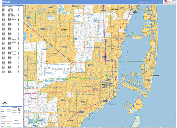 Miami Zip Code Wall Map