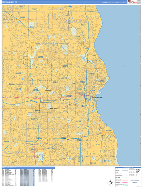Milwaukee Zip Code Wall Map