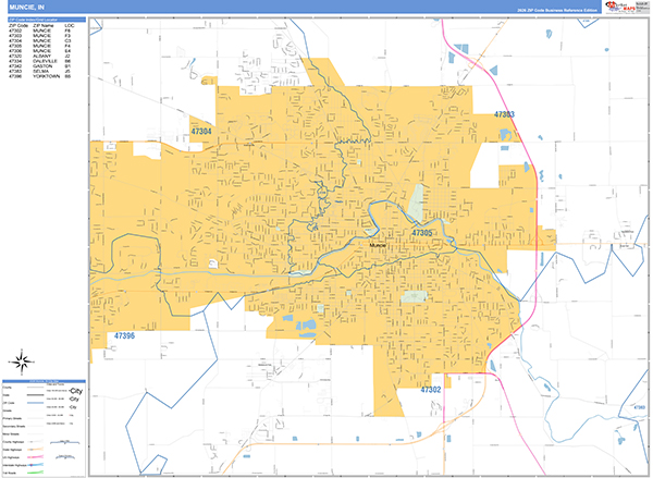 Muncie Zip Code Wall Map