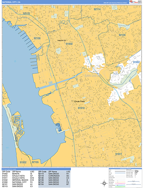 National City California Zip Code Wall Map (Basic Style) by MarketMAPS ...