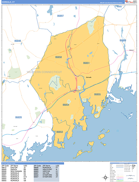 Norwalk Zip Code Wall Map