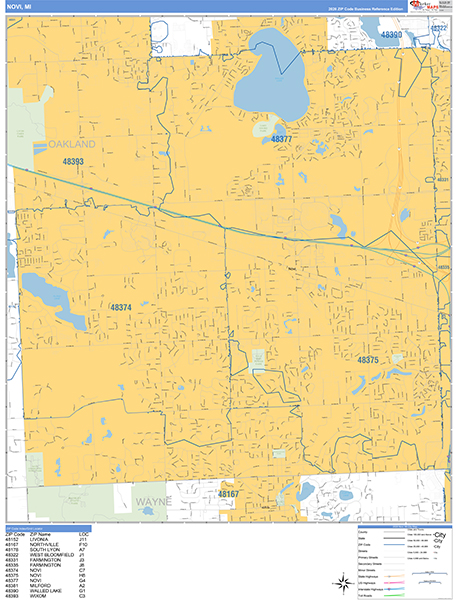 Novi Zip Code Wall Map