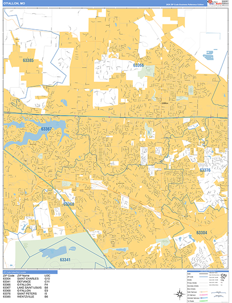 O'Fallon Zip Code Wall Map