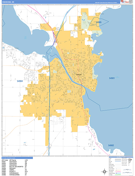 Oshkosh Zip Code Wall Map