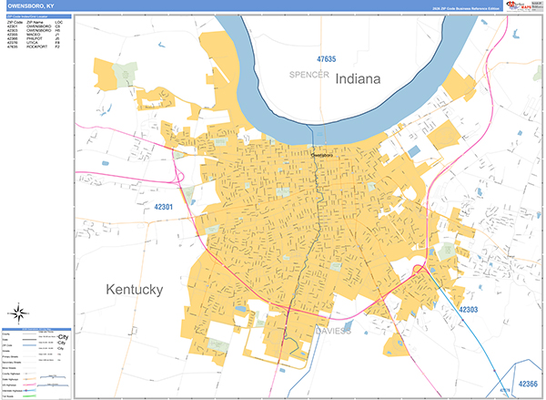 Owensboro Zip Code Wall Map
