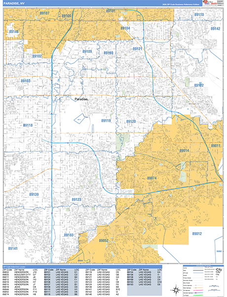 Paradise Zip Code Wall Map