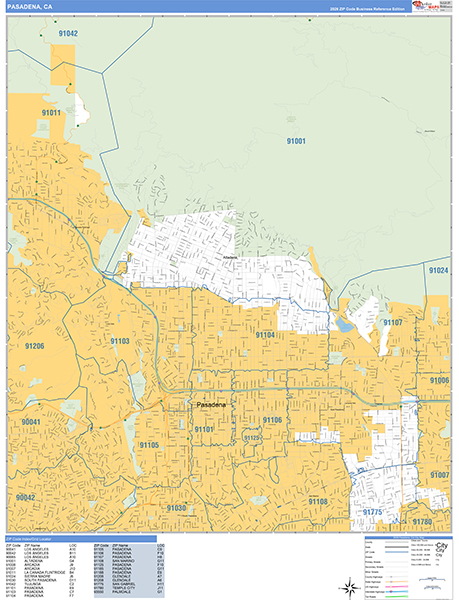 Pasadena Zip Code Wall Map