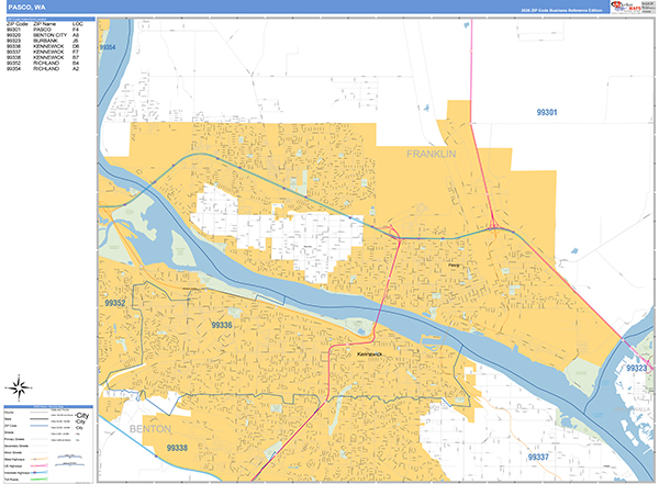 Pasco Zip Code Wall Map