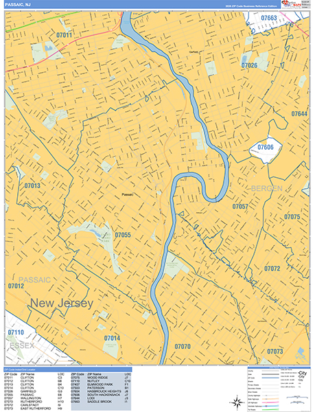 Passaic Zip Code Wall Map