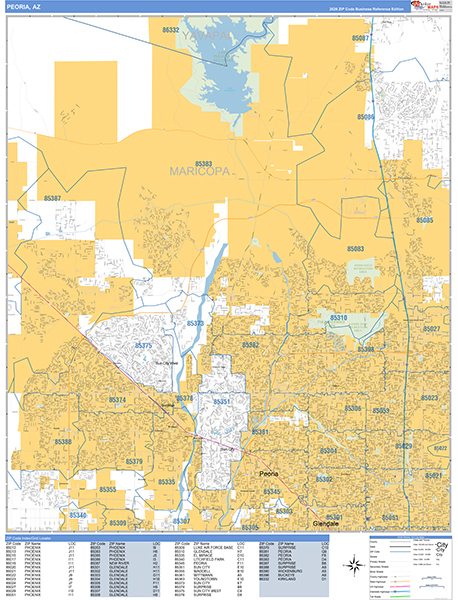 Peoria Zip Code Wall Map