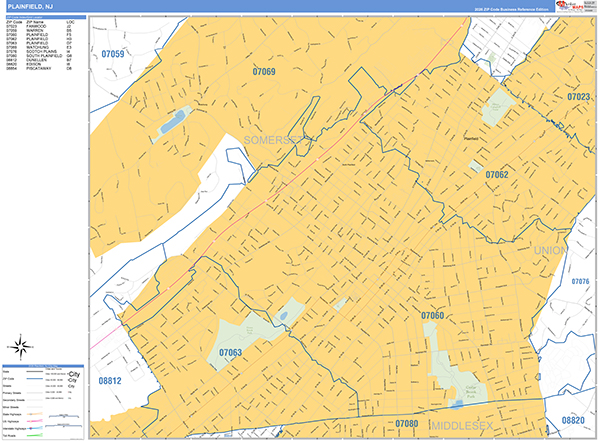 Plainfield Zip Code Wall Map