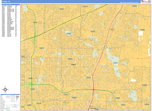 Plano Zip Code Wall Map