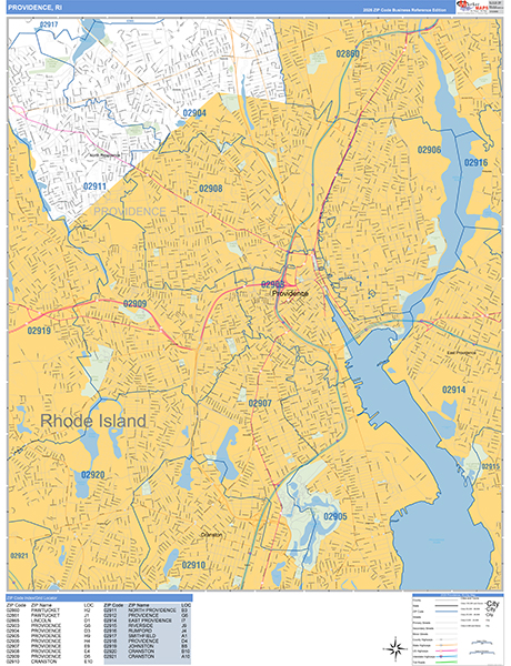 Providence Zip Code Wall Map