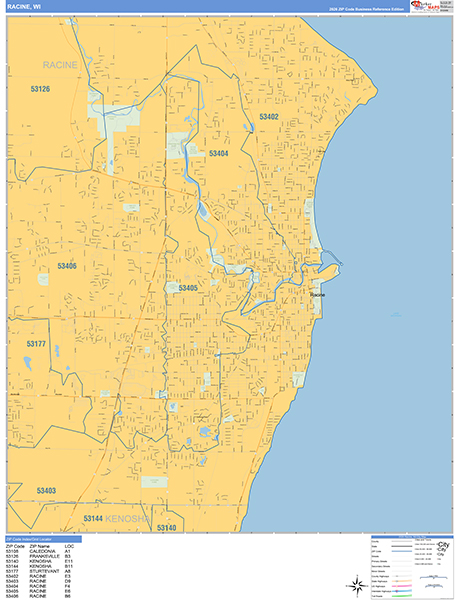 Racine Zip Code Wall Map