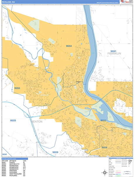 Richland Zip Code Wall Map