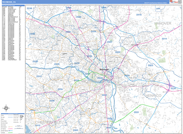 Richmond Zip Code Wall Map