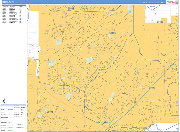 Rocklin Zip Code Wall Map
