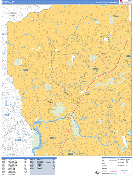 Roswell Zip Code Wall Map