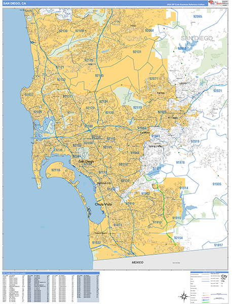 San Diego California Zip Code Wall Map (Basic Style) by MarketMAPS ...