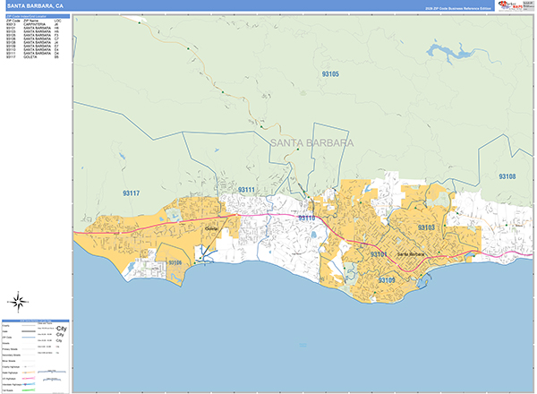 Santa Barbara California Zip Code Wall Map (Basic Style) by MarketMAPS ...